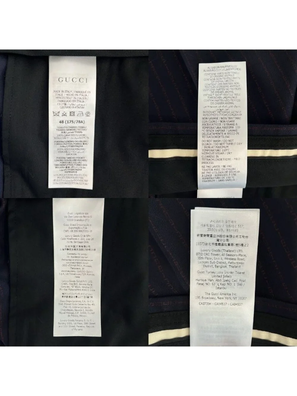 Gucci Set Wool Logo Striped Tailored Jacket Trousers 48 Navy
